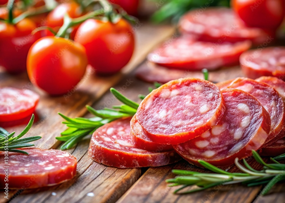 Delicious Smoked Salami & Tomato Slices - Tilt-Shift Photo Delicious Smoked Salami & Tomato Slices - Tilt-Shift Photo