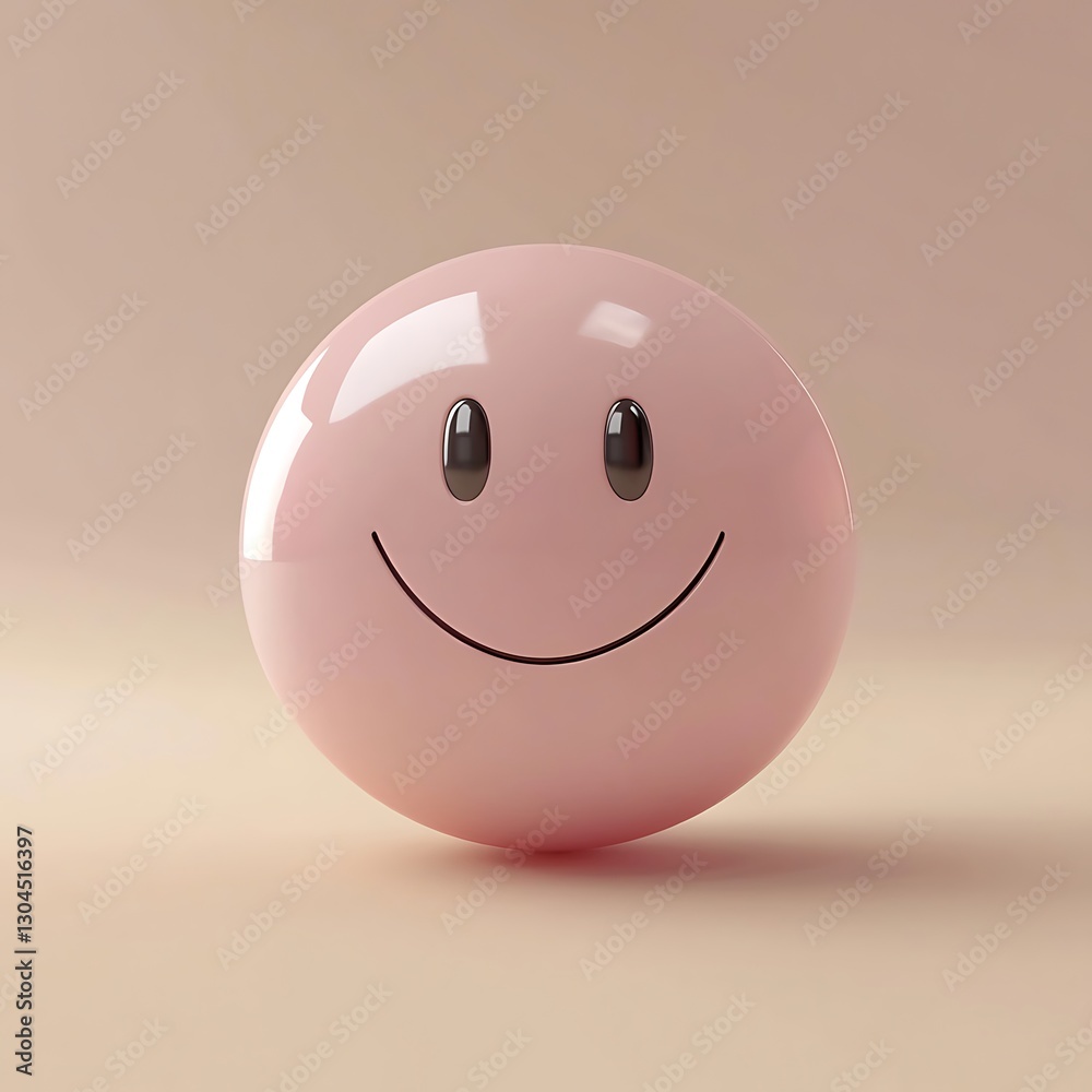 Fototapeta premium Smiley emoji in soft pastel pink with a delicate beige background and soft shadows