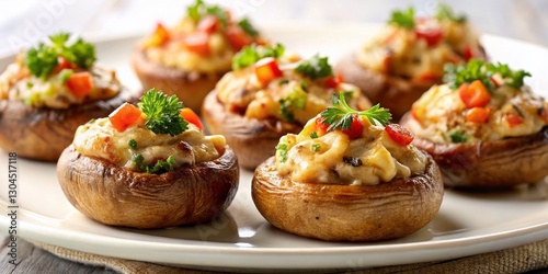 Wallpaper Mural Delicious Stuffed Mushrooms Appetizer on White Plate - Gourmet Recipe Torontodigital.ca