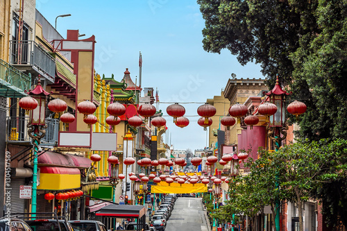 A view up Grant Avenue in the Chinatown district of San Francisco in early springtime