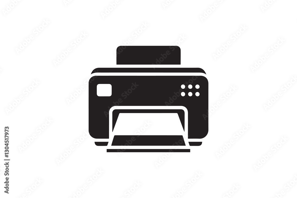 Printer machine icon silhouette vector illustration in black and white, set against a white background Printer machine icon silhouette vector illustration in black and white, set against a white background