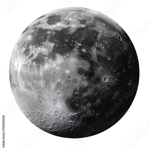 High-resolution image of Earth's moon showcasing intricate details of its lunar surface craters, shadows, and textures. Ideal for educational and artistic purposes.