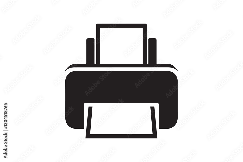 Printer machine icon silhouette vector illustration in black and white, set against a white background Printer machine icon silhouette vector illustration in black and white, set against a white background
