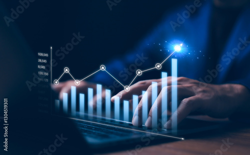 Obraz na płótnie 2024 to 2025 business financial plan market concept, performance of profit growth on 2024, education trend up finance on growth graph money revenue, Businessman analyzes profitability of working. w salonie