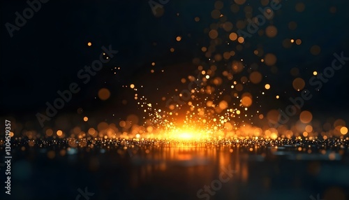 Arte digital abstracto, un fondo oscuro con una explosión de luz dorada y efectos bokeh