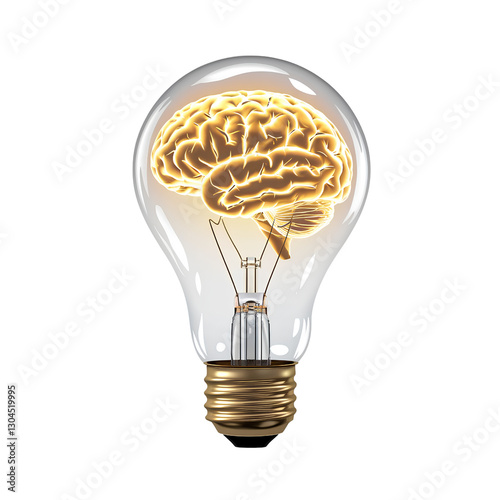  Light Bulb with Glowing Human Brain Inside Isolated on Transparent Background PNG 