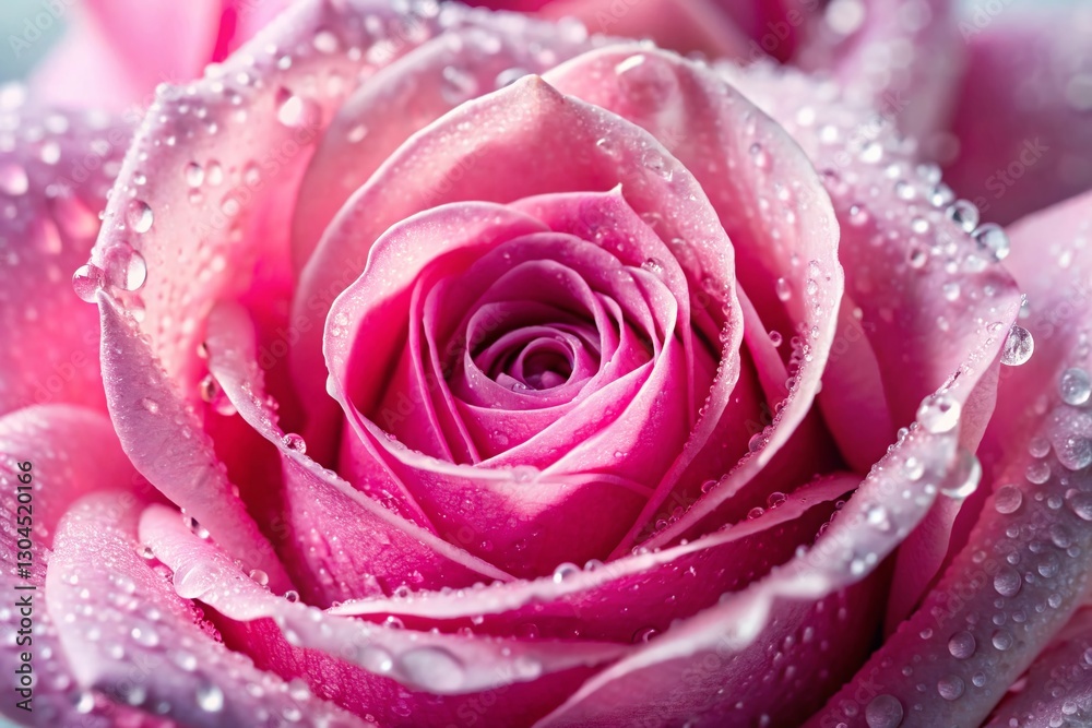 Dew-Kissed Pink Rose: Vibrant Close-up of a Blooming Pink Rose with Water Droplets Dew-Kissed Pink Rose: Vibrant Close-up of a Blooming Pink Rose with Water Droplets