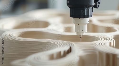 Advanced robotic cutting system shaping wooden furniture parts.