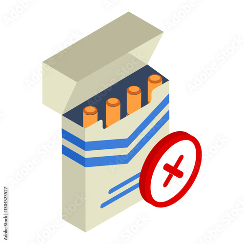 Cigaretter Box with Prevention Signage isometric Concept, Antismoking Vector color icon Design, No Tobacco day Symbol, Quit smoking Sign, Cigarette or Smoker Stock Illustration