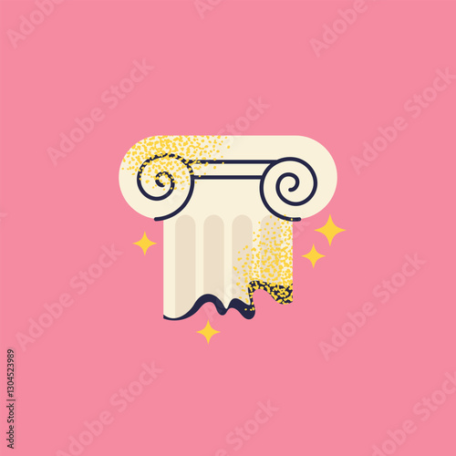 Ancient artifacts and museum objects skull, bones, and ancient column on a pink background. Colorful flat vector illustration. History, archaeology, and ancient civilization concept