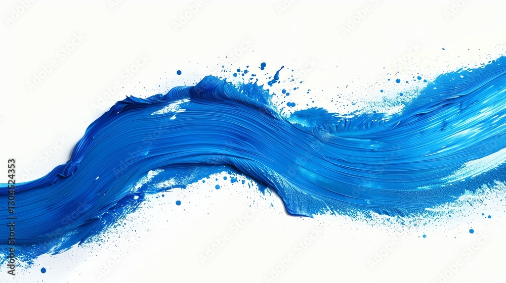 A single stroke of blue paint against a white background, with splatters. A single stroke of blue paint against a white background, with splatters.