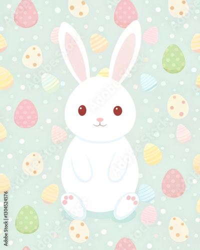 Cheerful Easter wallpaper featuring a cute rabbit and colorful eggs on a pastel background background, wallpaper, opening, AI