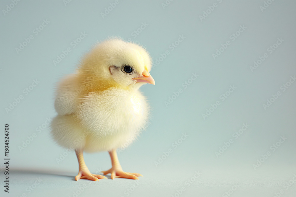 Cute Little Chicken on Light Blue Background. Easter Concept. Generative AI Cute Little Chicken on Light Blue Background. Easter Concept. Generative AI