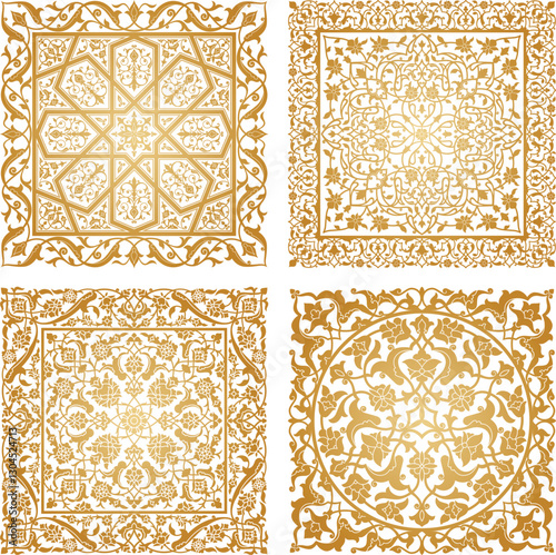 Oriental vector golden patterns set. Arabic ornament for background
