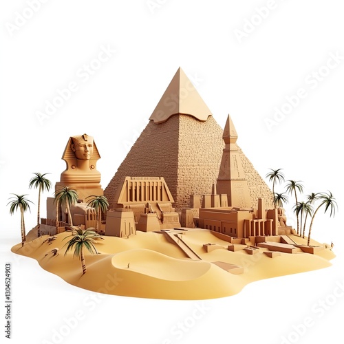 Kingdom of egypt 3D city landscape on white background
