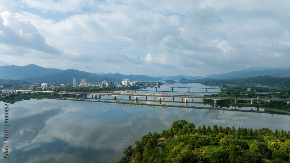 Aerial view of Namyangju Water Garden in Gyeonggi-do South Korea
Aerial view of Namyangju Water Garden in Gyeonggi-do South Korea