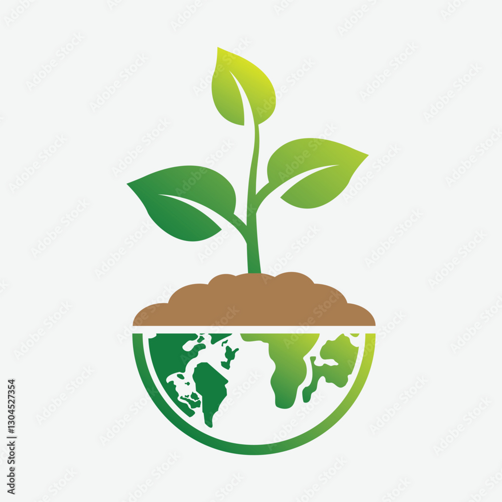 Vector icon of planet earth with eco-friendly green plant seeds in art style. Symbol of caring for the preservation of the earth or the surrounding environment. Vector illustration Vector icon of planet earth with eco-friendly green plant seeds in art style. Symbol of caring for the preservation of the earth or the surrounding environment. Vector illustration