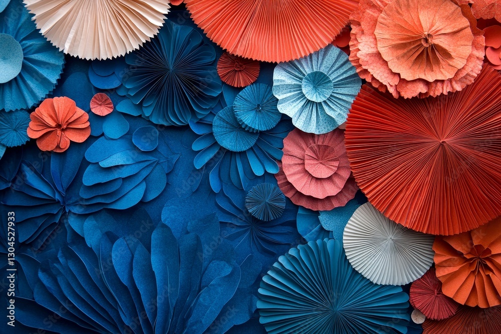 Obraz premium Happy Presidents Day is celebrated with a banner of paper fans on a blue background, evoking the spirit of USA Independence Day, American Labor Day, Memorial Day, and US election