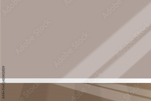 Interior template with beige walls, parquet floor and sunlight on the wall. Vector mockup of a classic interior.