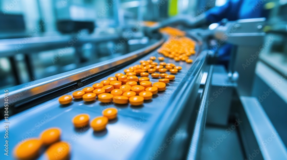 Modern pharmaceutical production line with automated pill sorting. Modern pharmaceutical production line with automated pill sorting.
