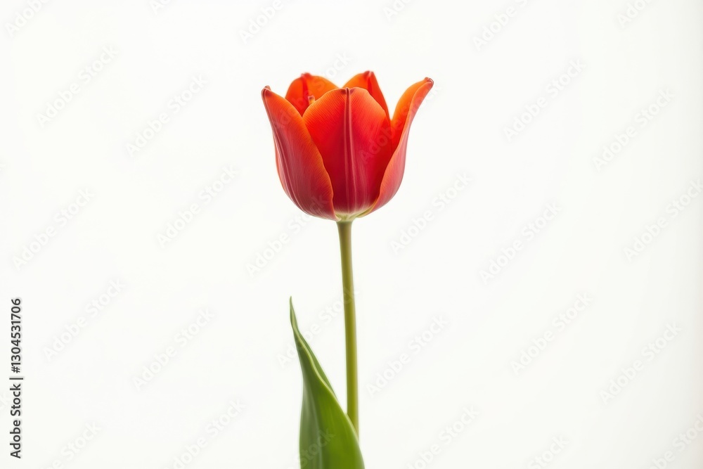 A vibrant red tulip stands elegantly upright A vibrant red tulip stands elegantly upright