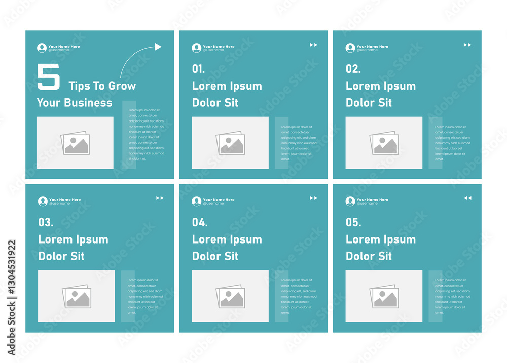 Fototapeta premium Microblog carousel slides template for social media. Tips sharing Instagram carousel template or LinkedIn carousel banner post