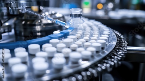Obraz na plátne Smart manufacturing line processing pharmaceutical products efficiently