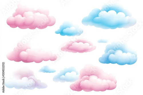 Pastel pink and blue clouds collection.