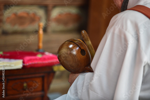 Moktak, wooden percussion instrument used for chanting by Buddhist clergy