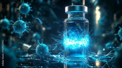Vaccine development breakthrough laboratory digital art scientific environment close-up viewpoint innovation concept