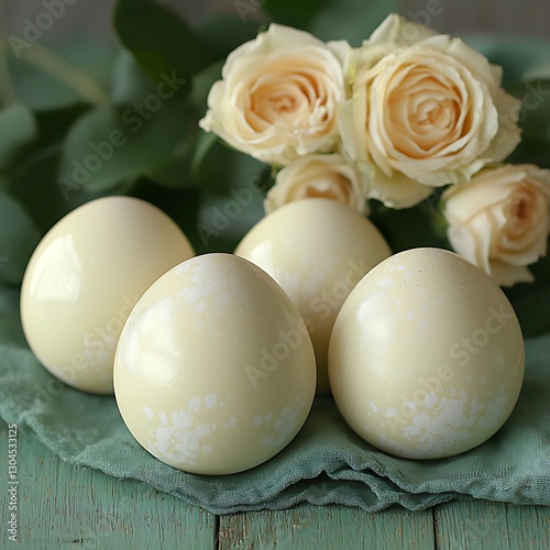 Floral Eggs on Rustic Table