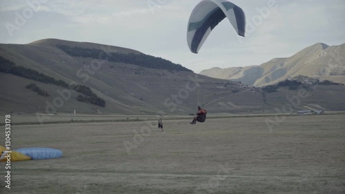 Landing With The Parachute In The Valley, Castelluccio di Norcia, Italy