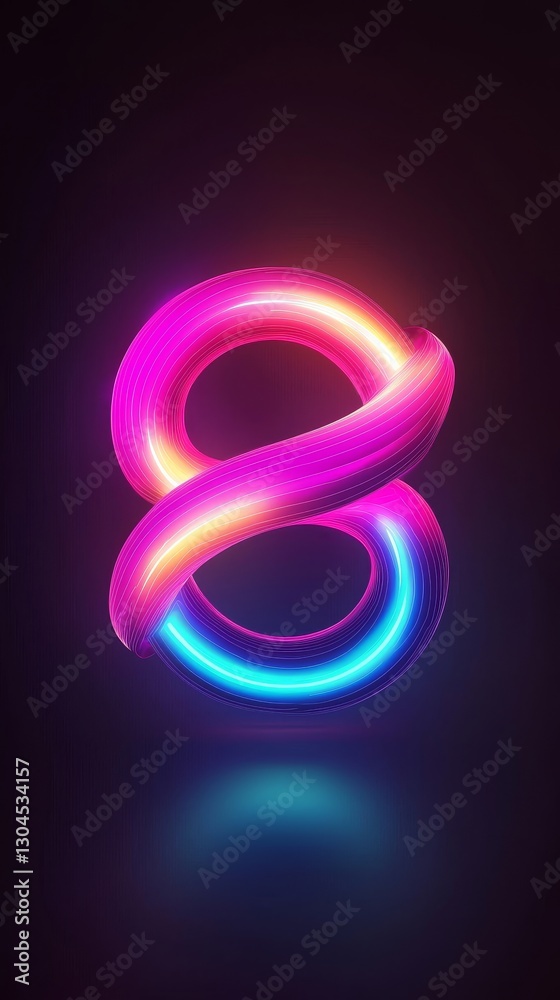 Dynamic neon number eight design abstract art digital illustration vivid colors close-up view modern concept