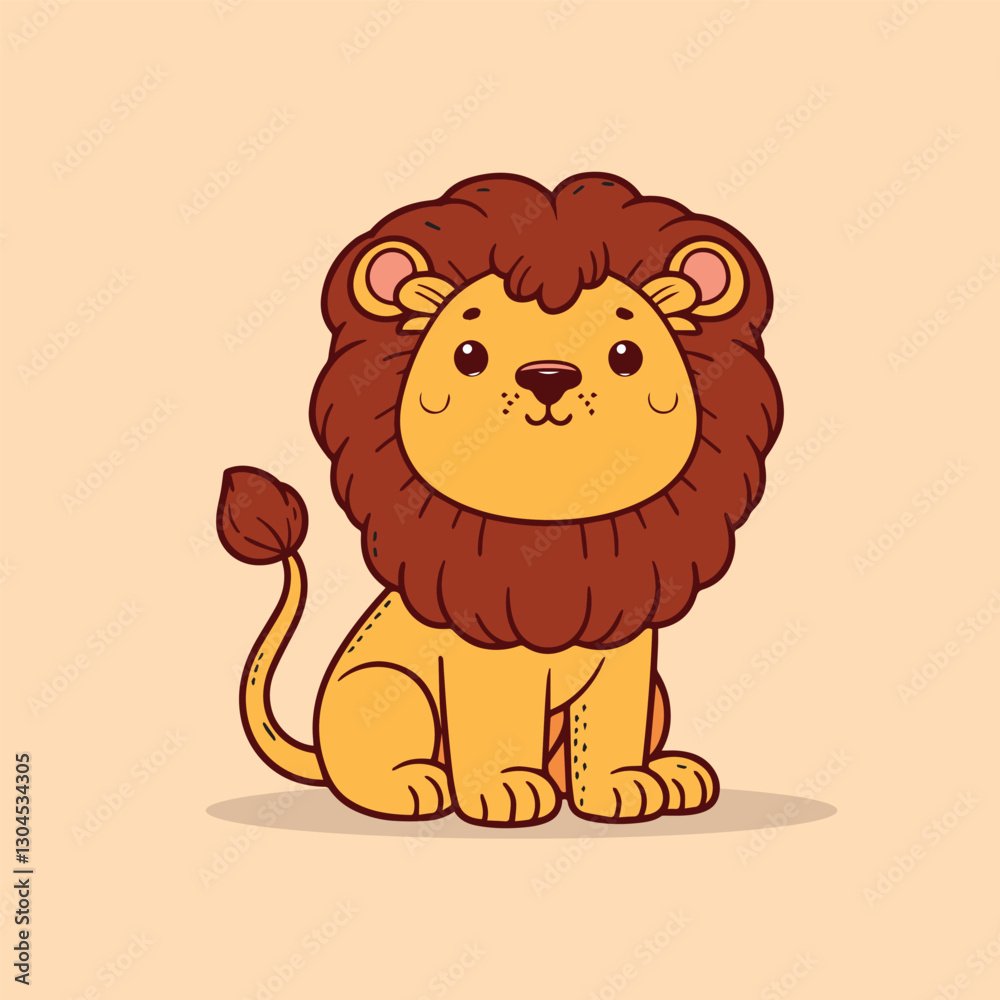 Obraz premium Cute cartoon lion sitting. Vector illustration in a flat style.