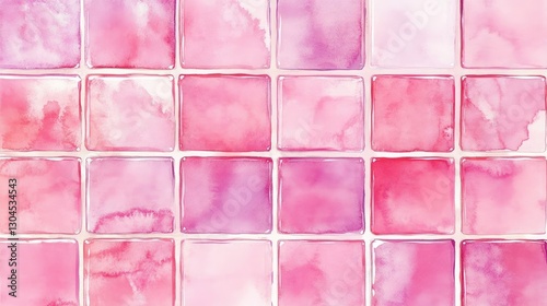 Pink ceramic tiles, wall, watercolor style