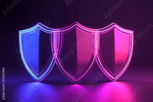 Cybersecurity shields protecting data integrity virtual space digital art modern environment abstract view trust in technology