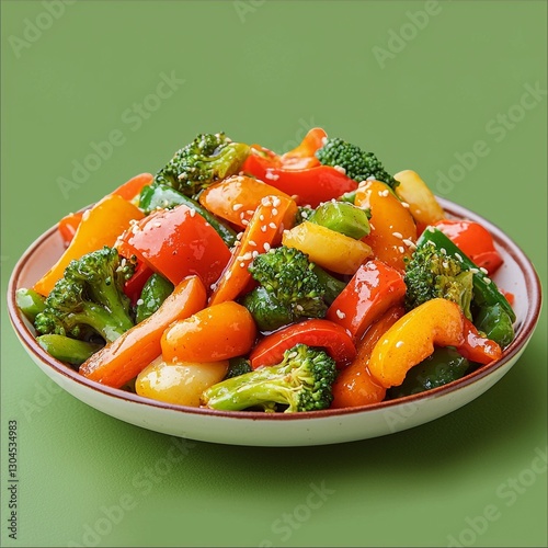 Bowl of fresh mixed vegetables for stir-fry with colorful ingredients and ingredients displayed
