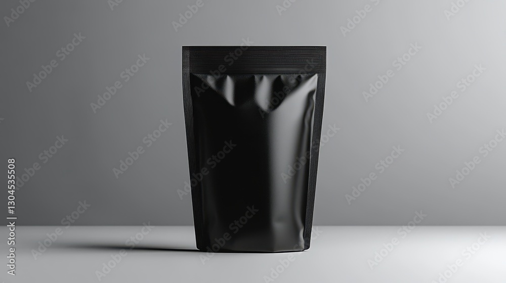 A minimalist mock-up showcasing a pouch package against a sleek grey backdrop, inviting viewers to envision the product nestled within, ready for its grand unveiling to the world. A minimalist mock-up showcasing a pouch package against a sleek grey backdrop, inviting viewers to envision the product nestled within, ready for its grand unveiling to the world.