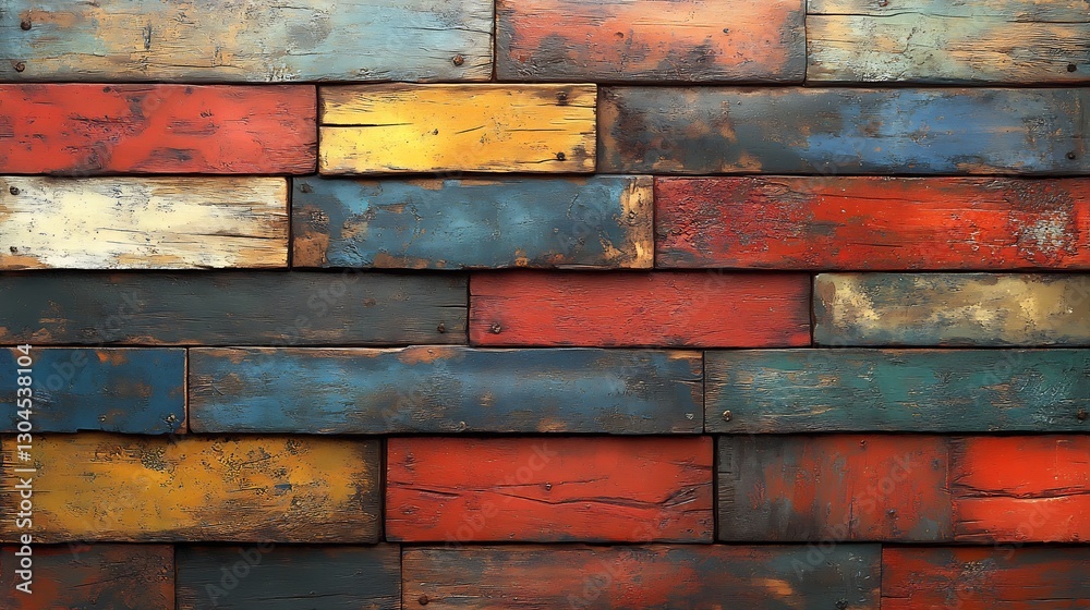 Vibrant multicolored wood planks create textured wall background. AI Generated Vibrant multicolored wood planks create textured wall background. AI Generated