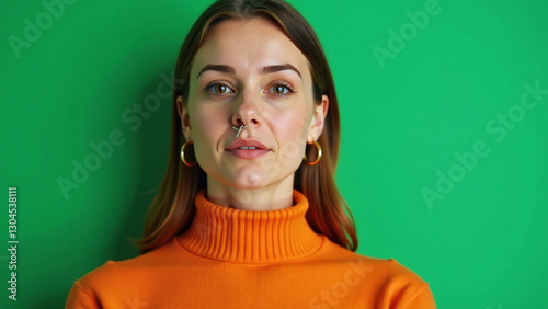 woman wearing bright sweater nose ring vibrant green