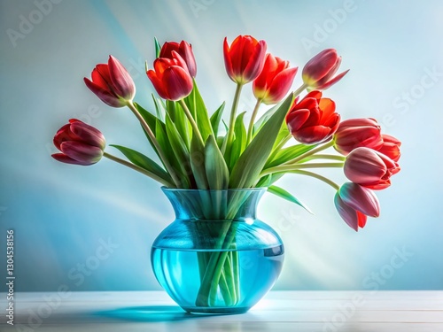 Wallpaper Mural Elegant Blue Glass Vase with Red Tulips - Long Exposure Photography Torontodigital.ca