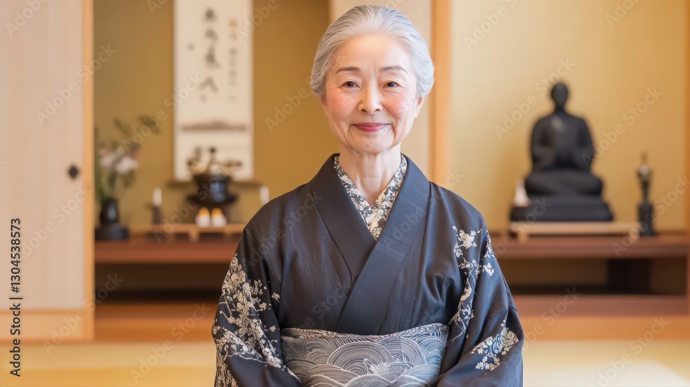 Serene Elderly Woman in Traditional Japanese Attire Serene Elderly Woman in Traditional Japanese Attire