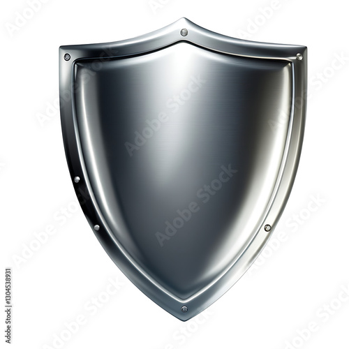 Polished Silver Metal Shield Isolated on transparent Background, Representing Security, Defense, and Protection for Cybersecurity, Logos, and Digital Safeguard Concepts