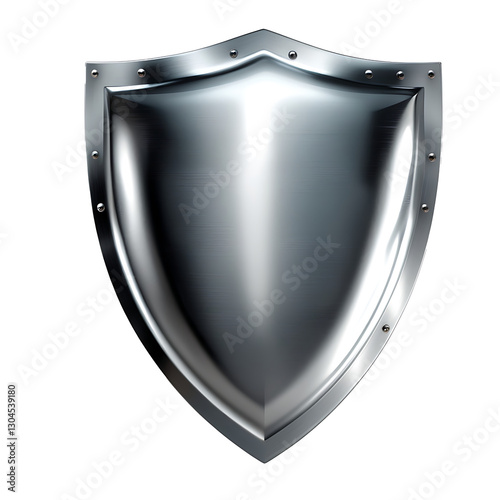 Polished Silver Metal Shield Isolated on transparent Background, Representing Security, Defense, and Protection for Cybersecurity, Logos, and Digital Safeguard Concepts
