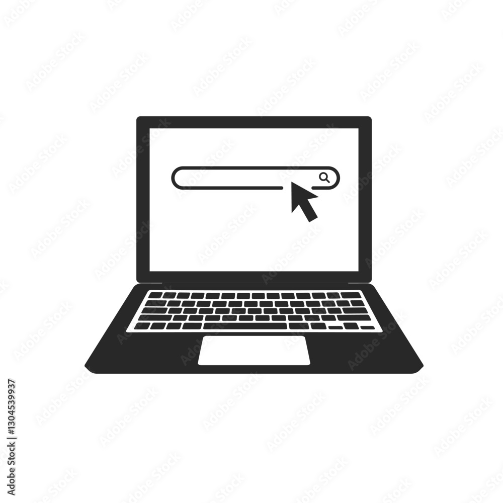 Laptop icon with a search bar and cursor on the screen. Laptop icon with a search bar and cursor on the screen.