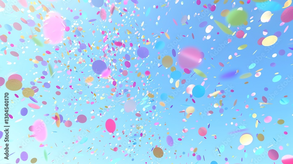 A blue sky with colorful confetti falling. A blue sky with colorful confetti falling.
