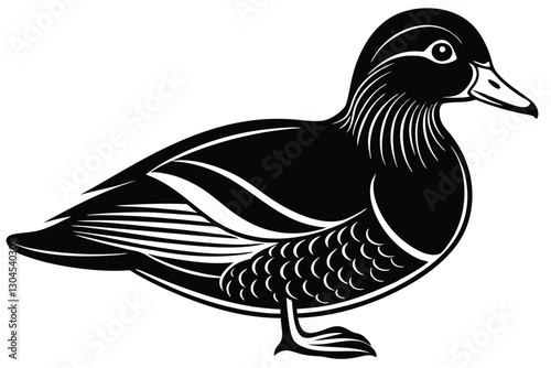 Mandarin duck is standing black silhouette vector design