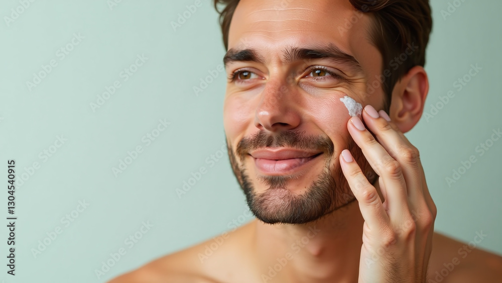 Obraz premium young man applies beauty oil daily healthy glowing skin