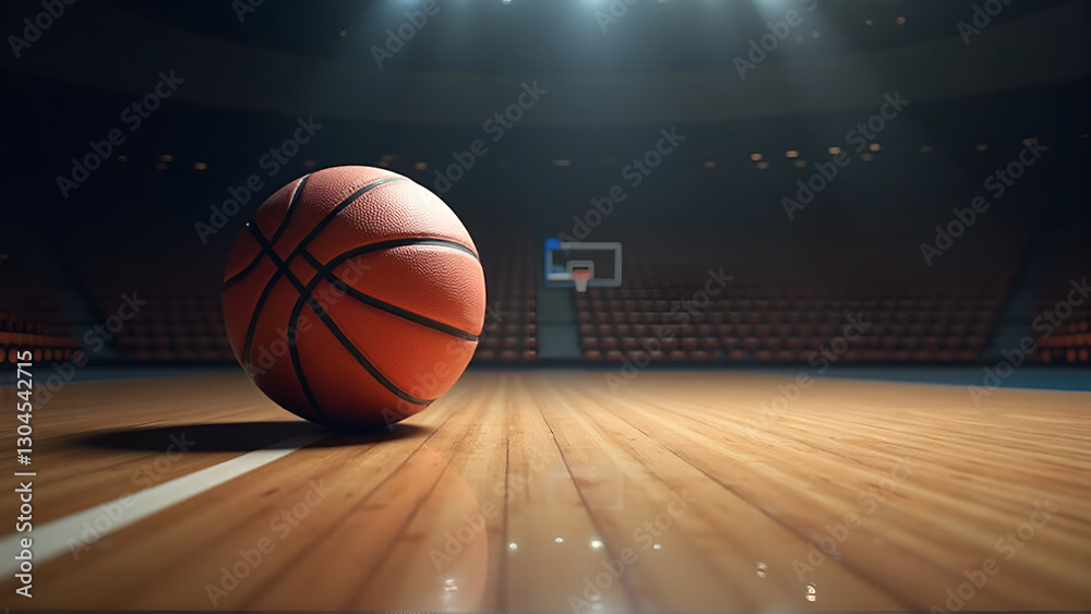 Anticipatory Basketball on Polished Court in Empty Arena Setting Anticipatory Basketball on Polished Court in Empty Arena Setting