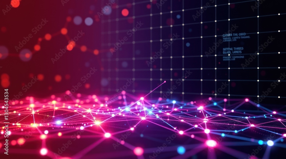 Obraz premium Abstract Glowing Network with Red and Blue Nodes Connection Visualization